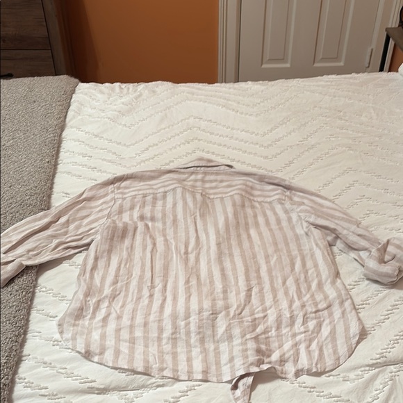 LOFT Striped Button-Up Shirt with Tie Front - Picture 4 of 4